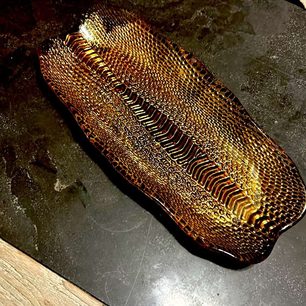 Vintage 1930's Glass Copper and Gold Tray